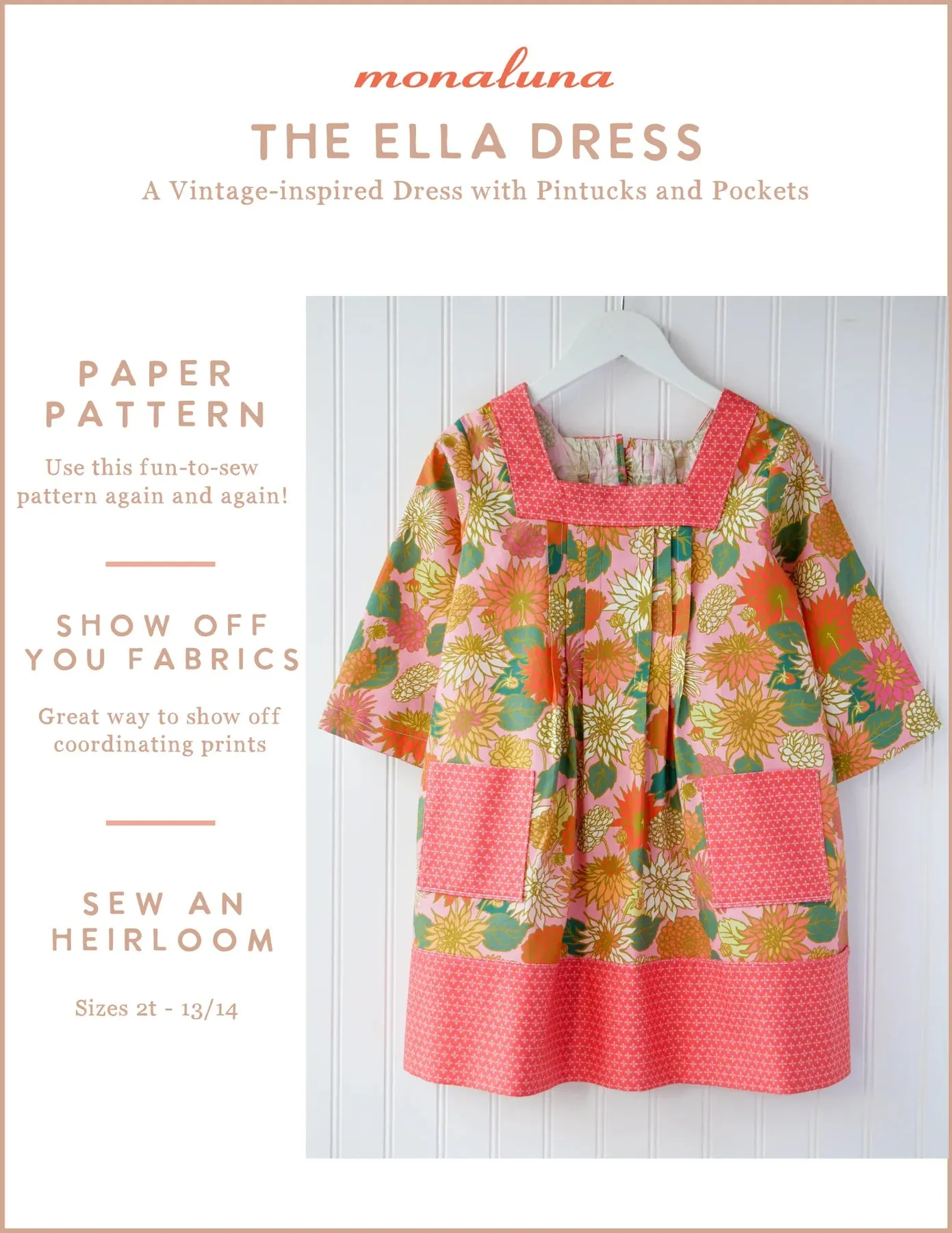 Ella Dress Girl's Paper Pattern 2T - 13/14