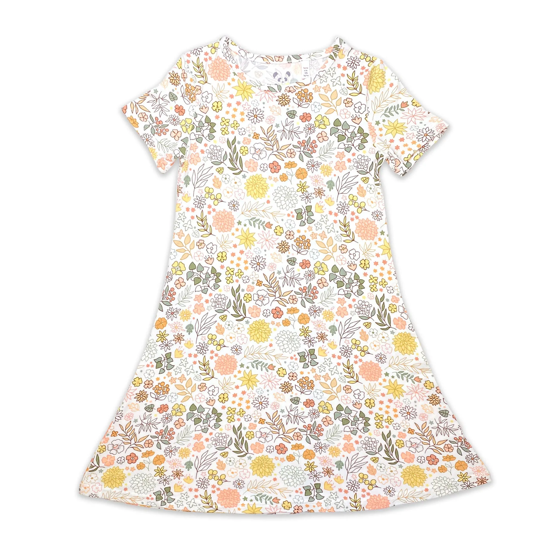 Fall Floral Bamboo Girls' Short Sleeve Dress