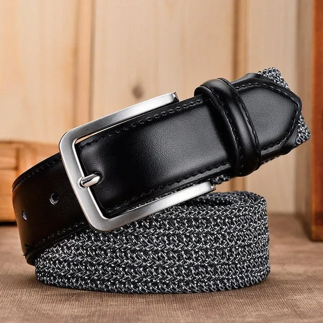 Fashion Elastic Belt For Men Unisex Genuine Leather Strap Weave