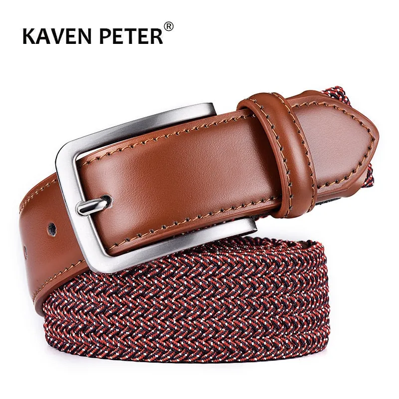 Fashion Elastic Belt For Men Unisex Genuine Leather Strap Weave