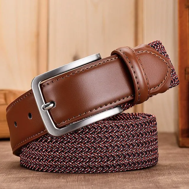 Fashion Elastic Belt For Men Unisex Genuine Leather Strap Weave