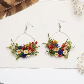 Folk circle dangle earrings Flower earrings Surgical steel Colourful flower earrings for bride Dried flowers Magaela Bridal handmade