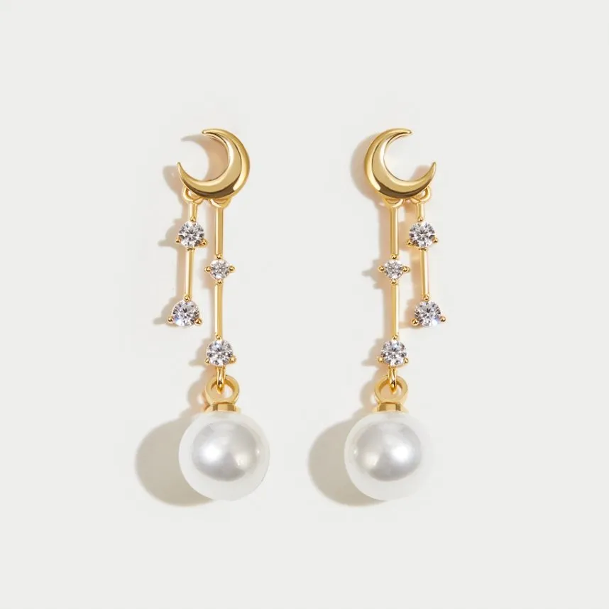 'For the Dreamer' Moon & Pearl Earrings