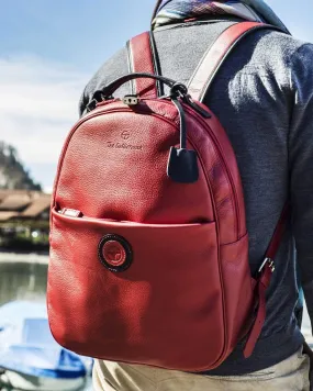 GLOBETROTTER - Full-grain Leather Backpack - Red/Black