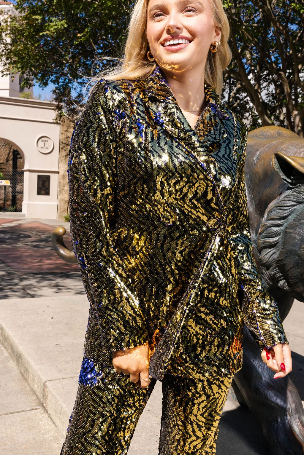 Gold & Black Sequin Tiger Oversized Blazer