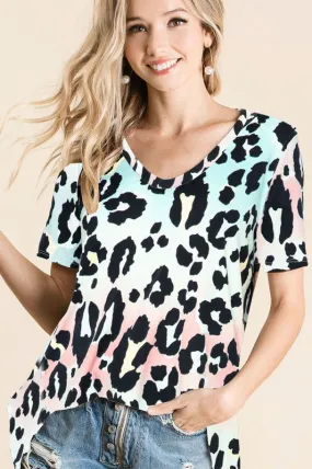 GRADATION LEOPARD PRINT DEEP U NECK SOFT KNIT TOP