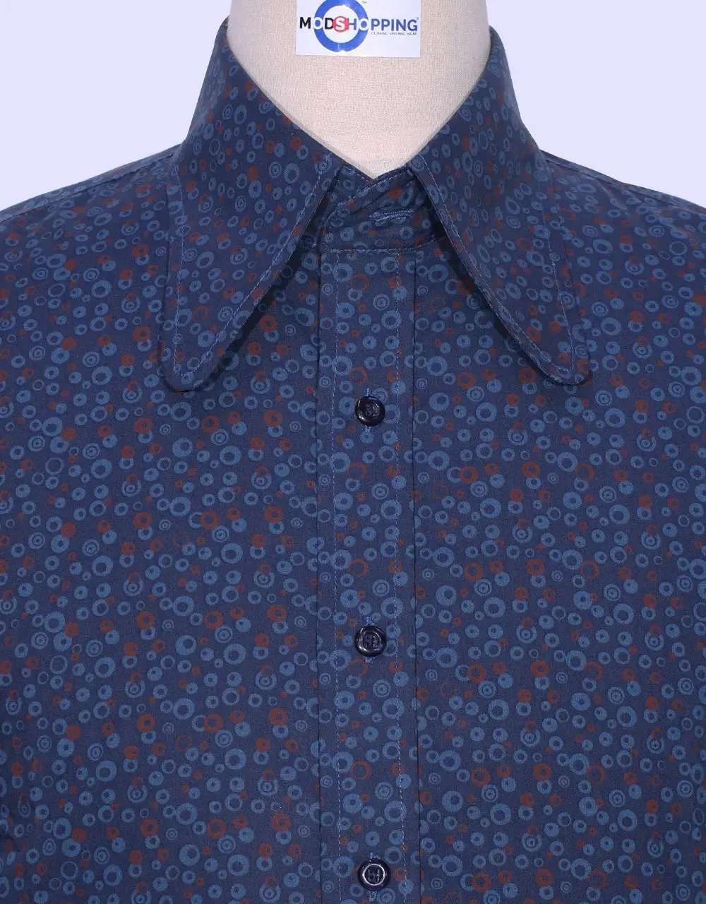 High Penny Round Collar Shirt - Navy Blue Circle Shirt