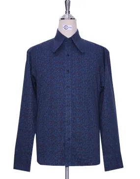 High Penny Round Collar Shirt - Navy Blue Circle Shirt