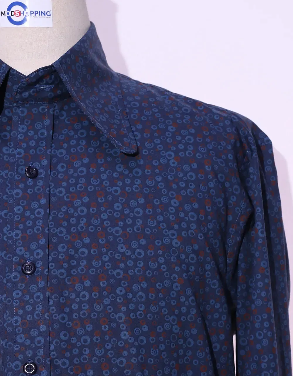 High Penny Round Collar Shirt - Navy Blue Circle Shirt