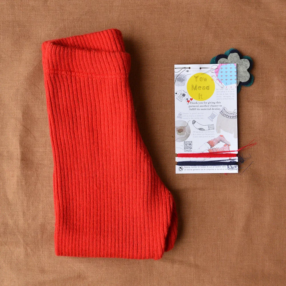 Knitted Merino Rib Leggings/Pants - Red (2-3y) *PRE-LOVED/YOU MEND IT!