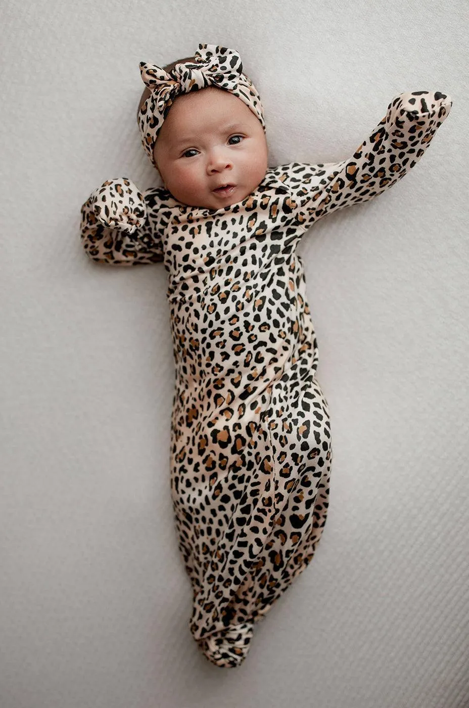 Leopard Newborn Knotted Gown Set