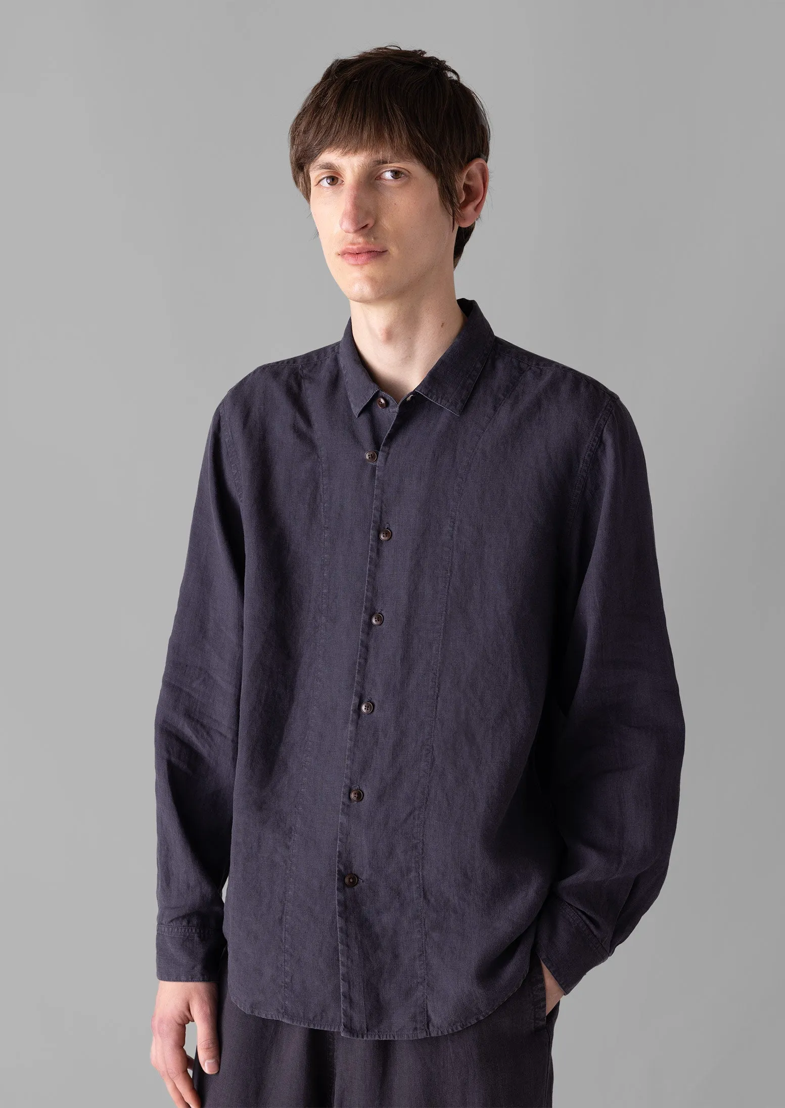 Loop Button Linen Shirt | Slate