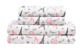 Mallary By Matthew Kids Super-Soft 100% Microfiber Bonjour Paris Sheet Set