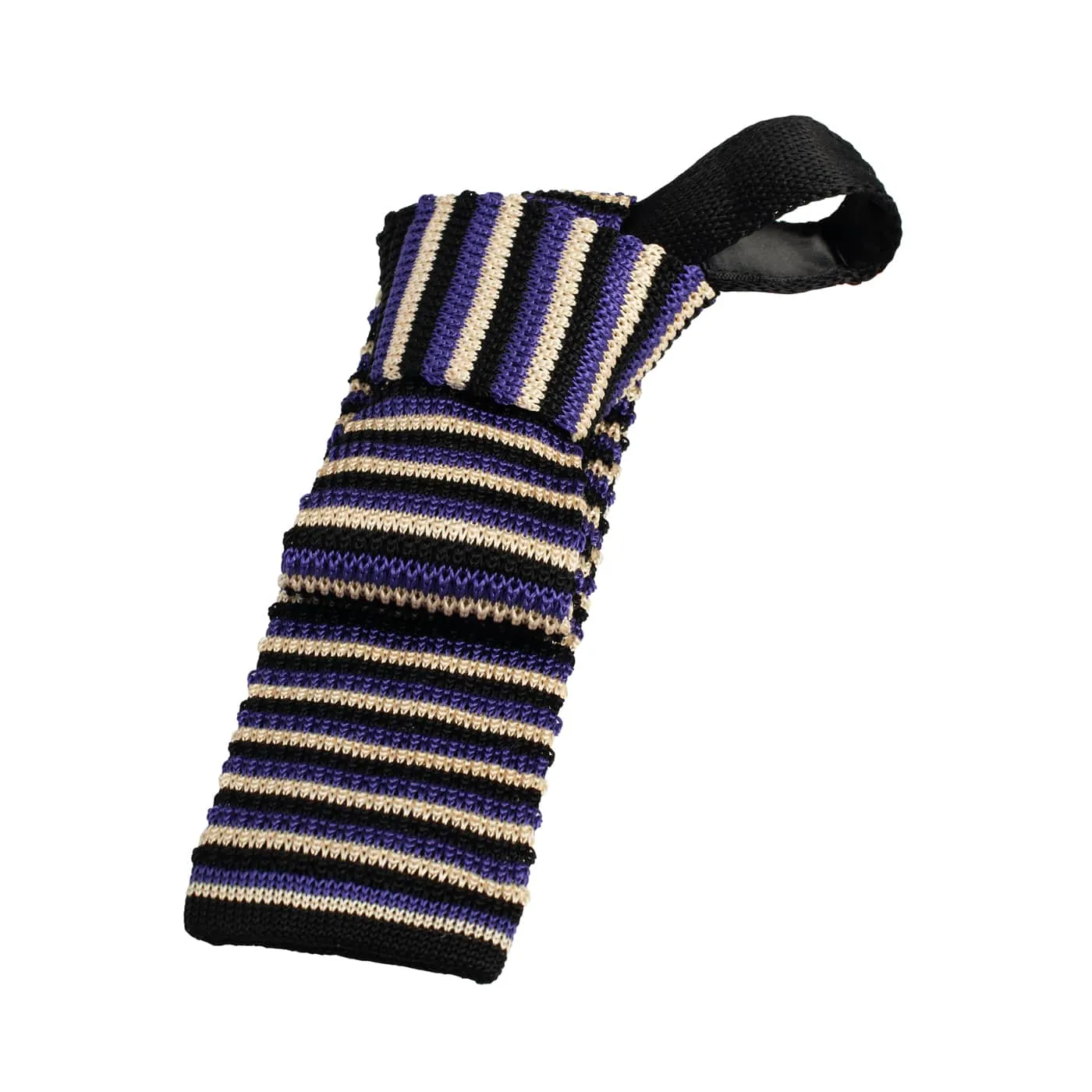 Meriden Stripes Knitted Silk Tie, Purple / Black / White