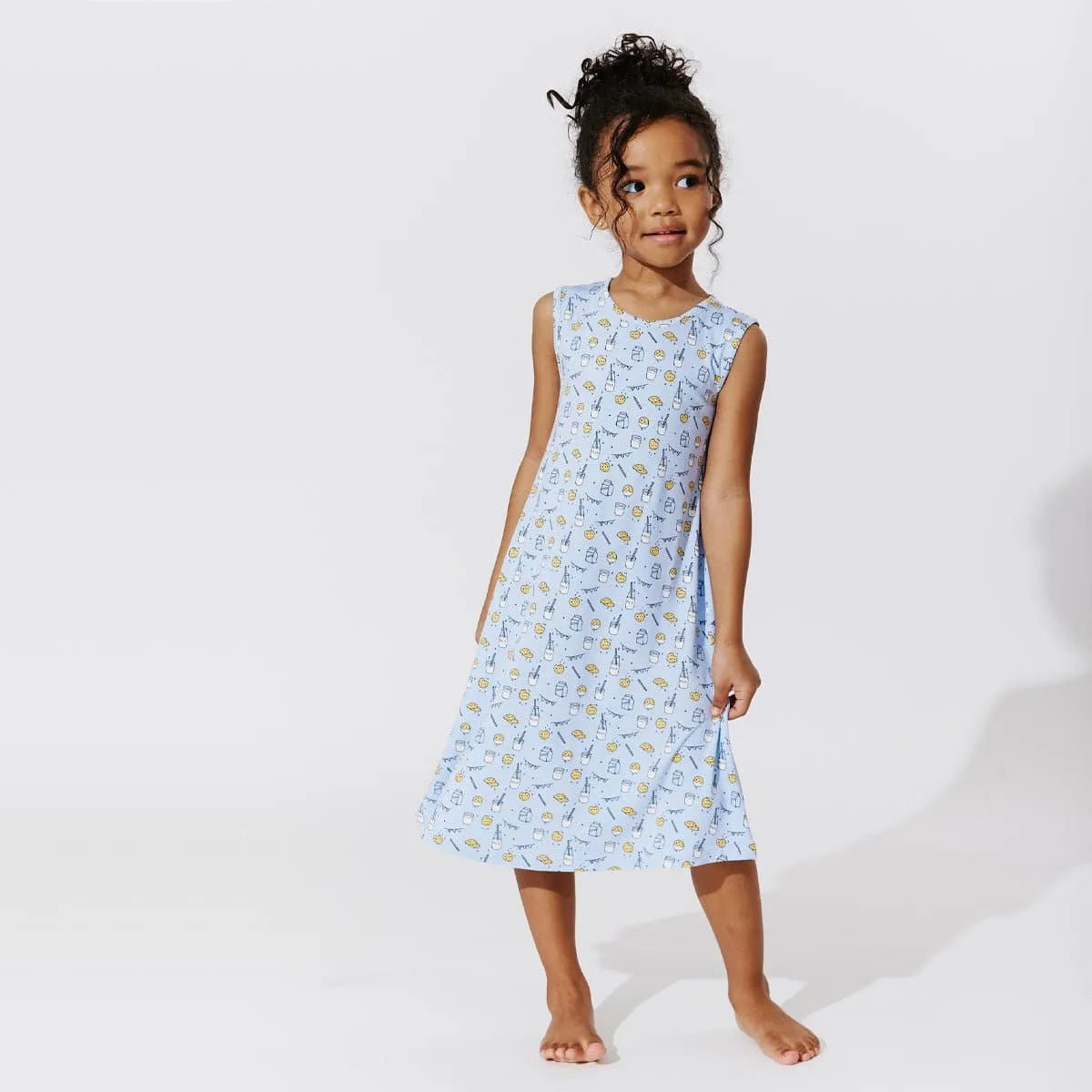 Milk & Cookies Blue Bamboo Girls' Sleeveless Dress