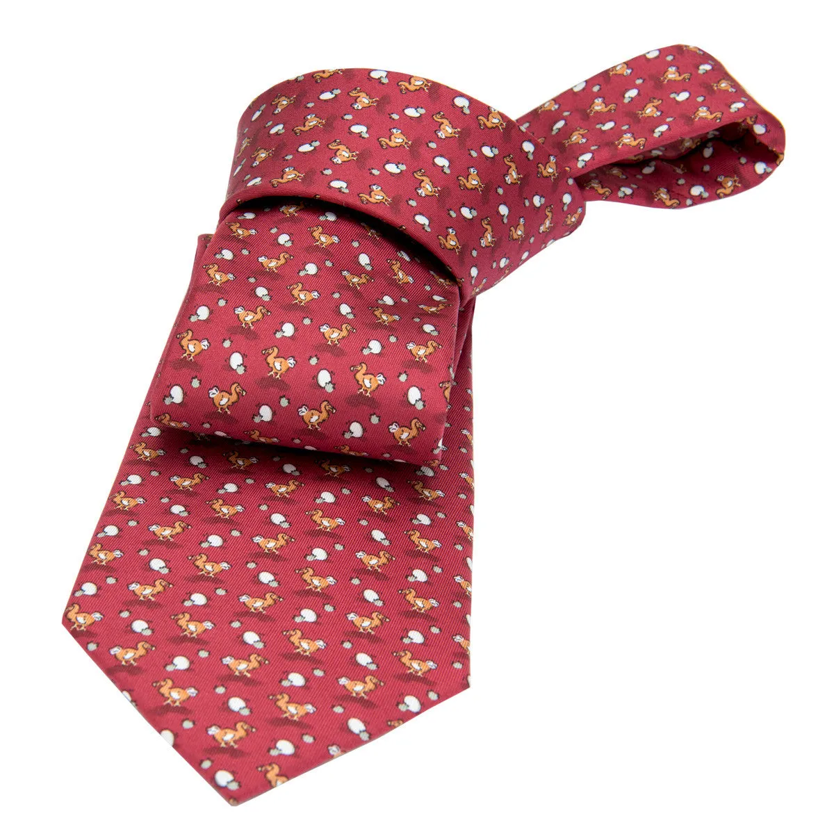 Montauk Ducks Silk Tie, Burgundy / Brown