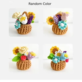 Multicolor Flowers Crochet Potted Plants Completed Hand Woven Knitted Potted Plants Gift for Handicraft Lover