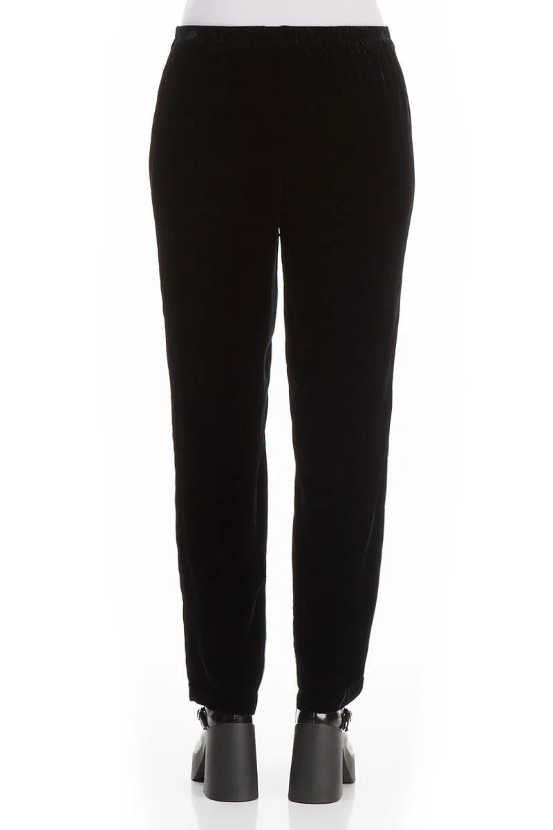 Narrow Black Silk Velvet Trousers