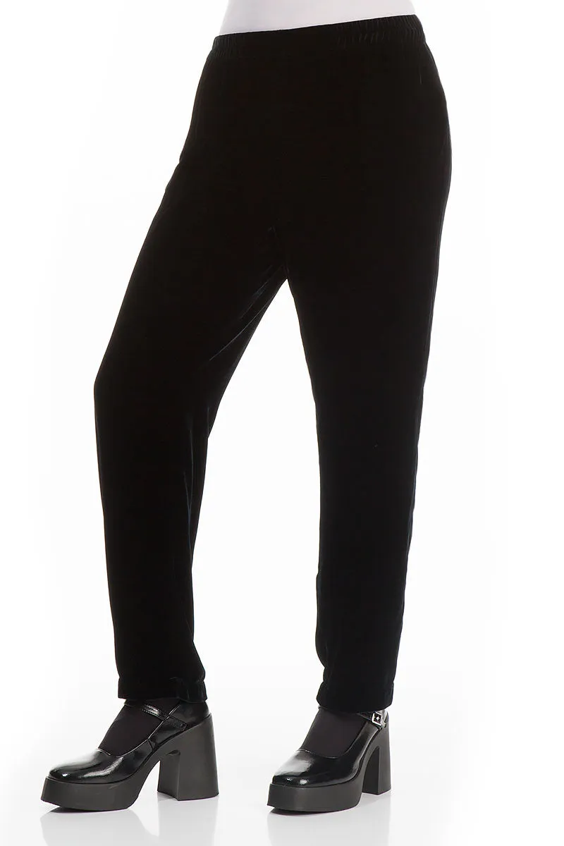 Narrow Black Silk Velvet Trousers