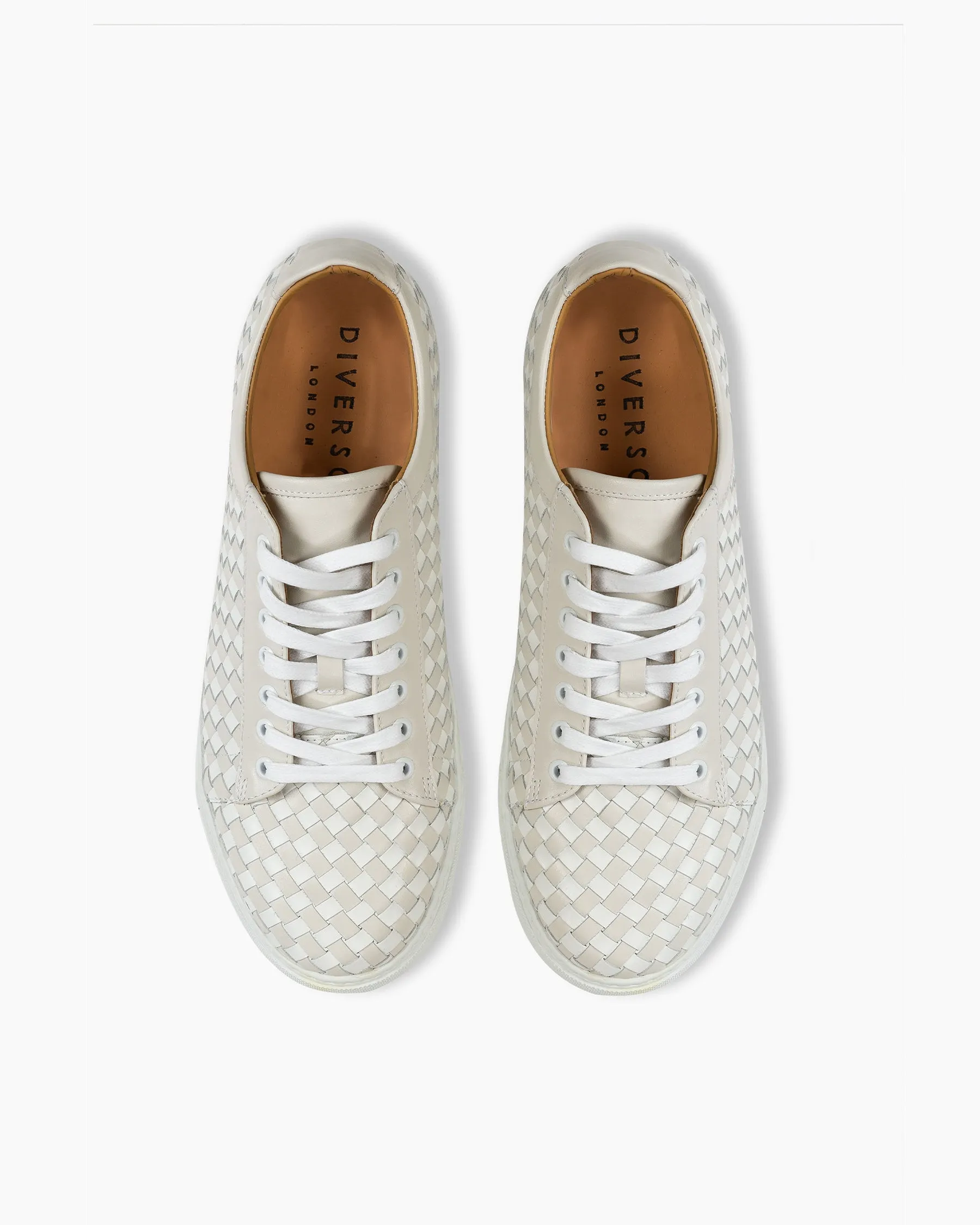 Off White & White Hand Woven Sneakers