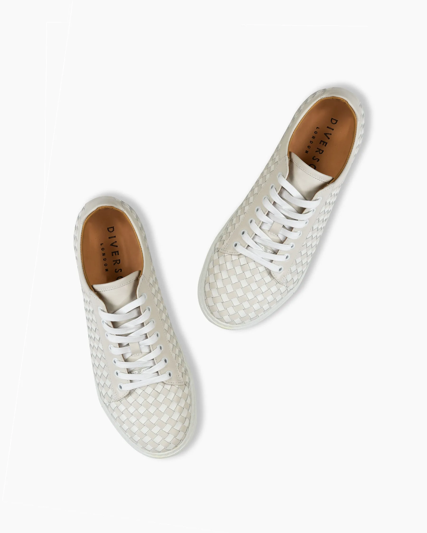 Off White & White Hand Woven Sneakers