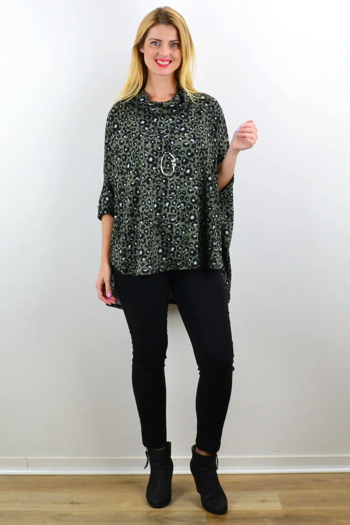 Olive Panther Poncho Tunic Top