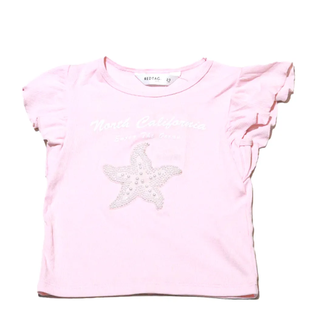 Peach Beads 3D Applique Work Tshirt