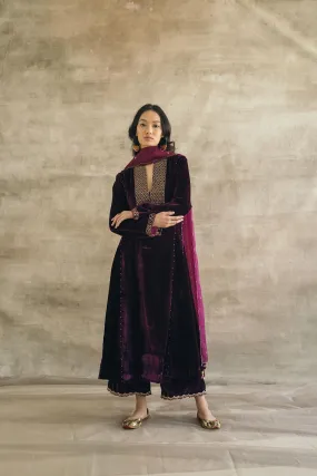 Plum Kalidaar Velvet Kurta Set - Light