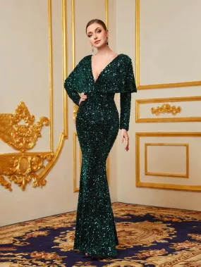 Plunging Neck Backless Sequin Mermaid Dresses