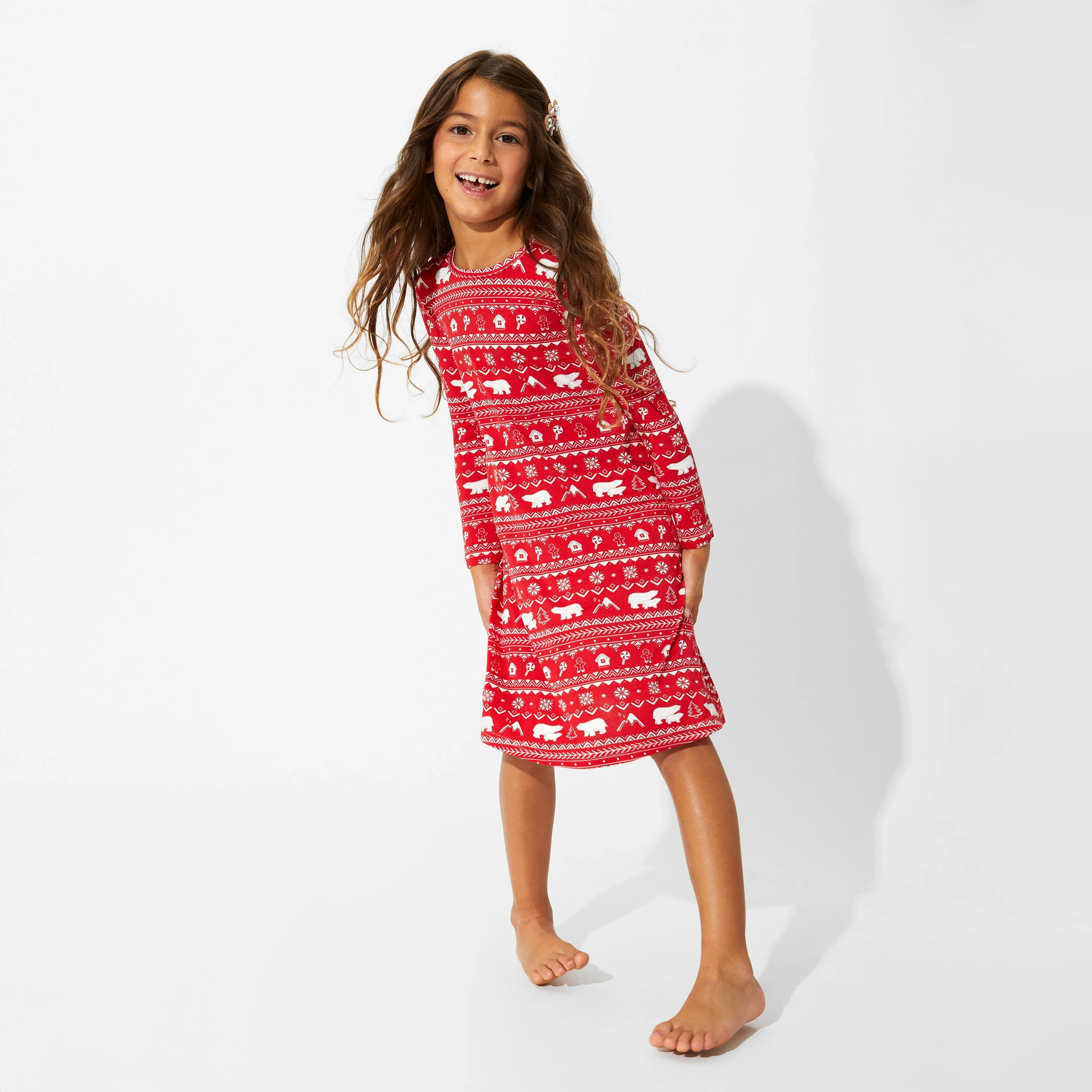 Polar Isle Red Bamboo Girls' Long Sleeve Dress