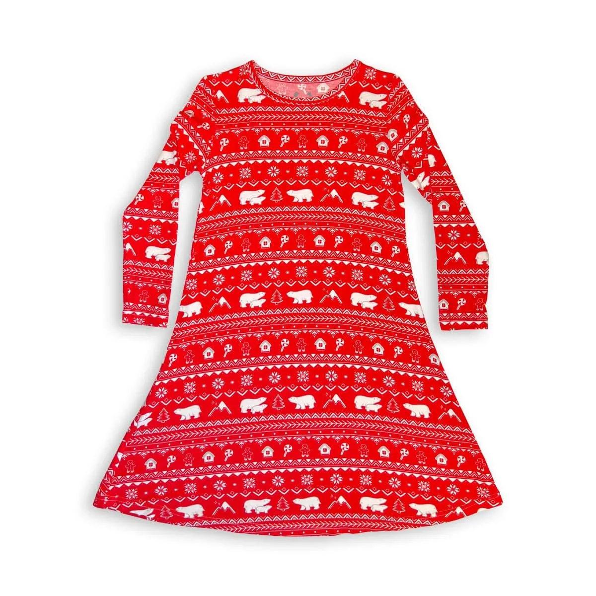 Polar Isle Red Bamboo Girls' Long Sleeve Dress