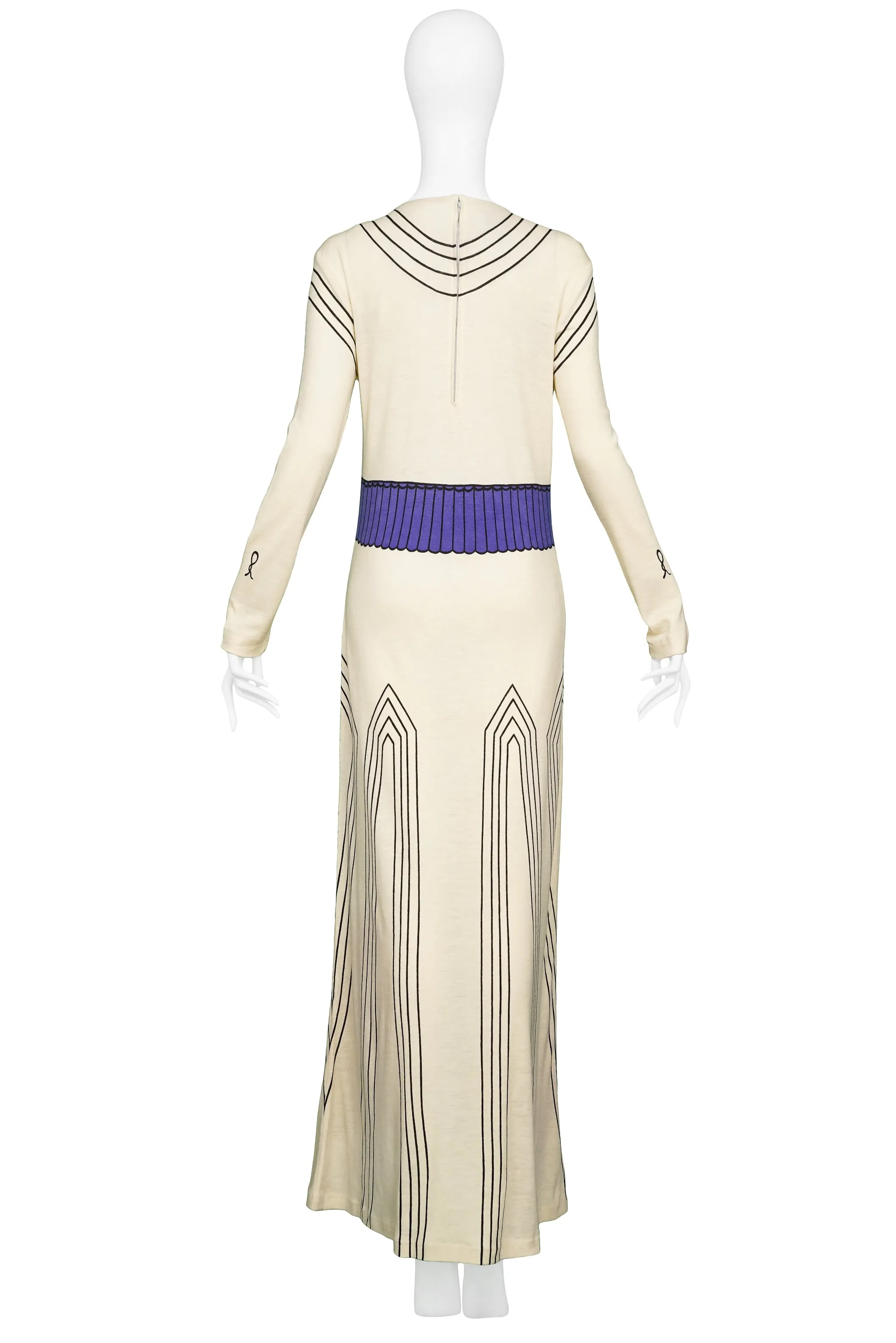 ROBERTA DI CAMERINO TROMPE L'OEIL OFF-WHITE DECO MAXI DRESS