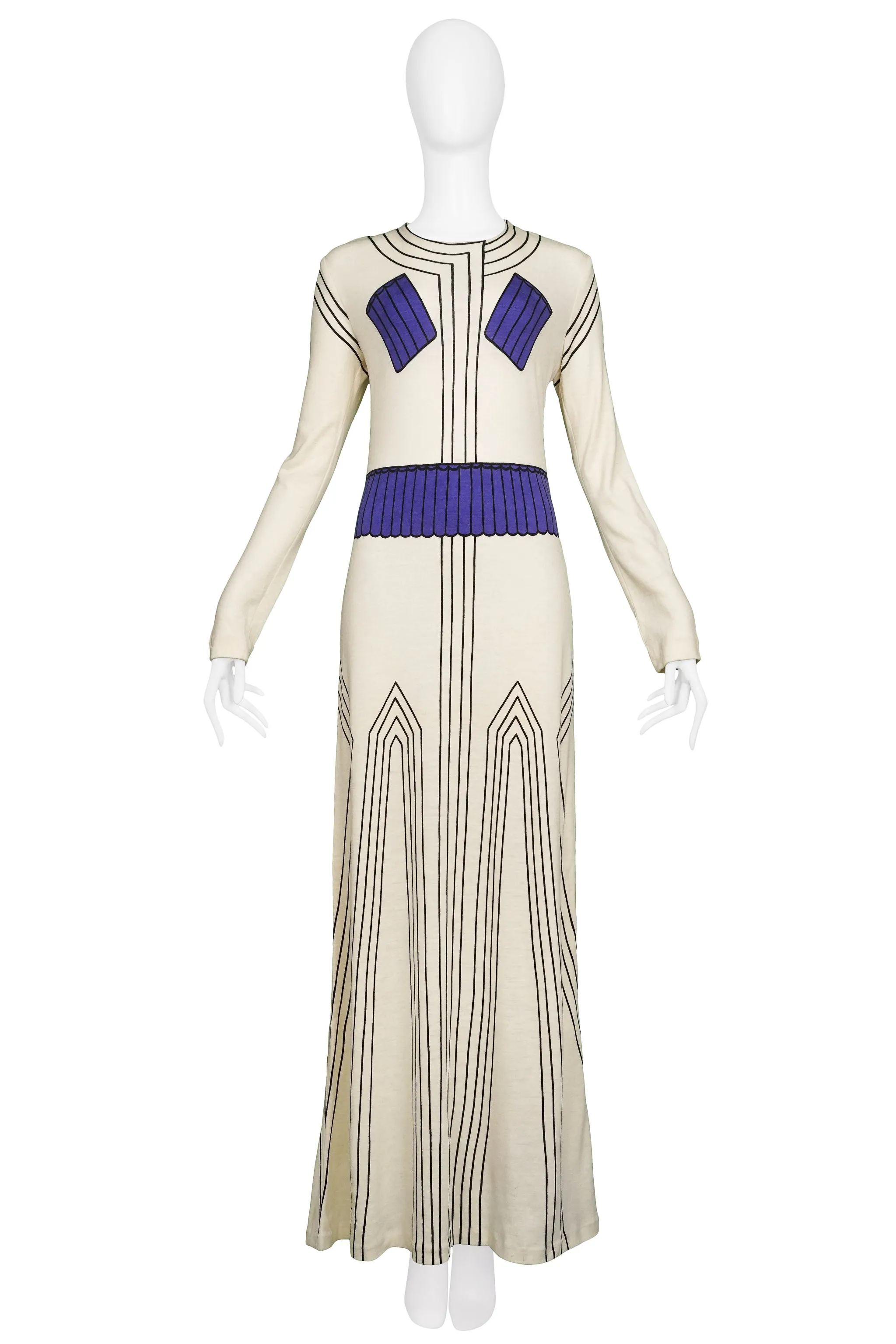 ROBERTA DI CAMERINO TROMPE L'OEIL OFF-WHITE DECO MAXI DRESS