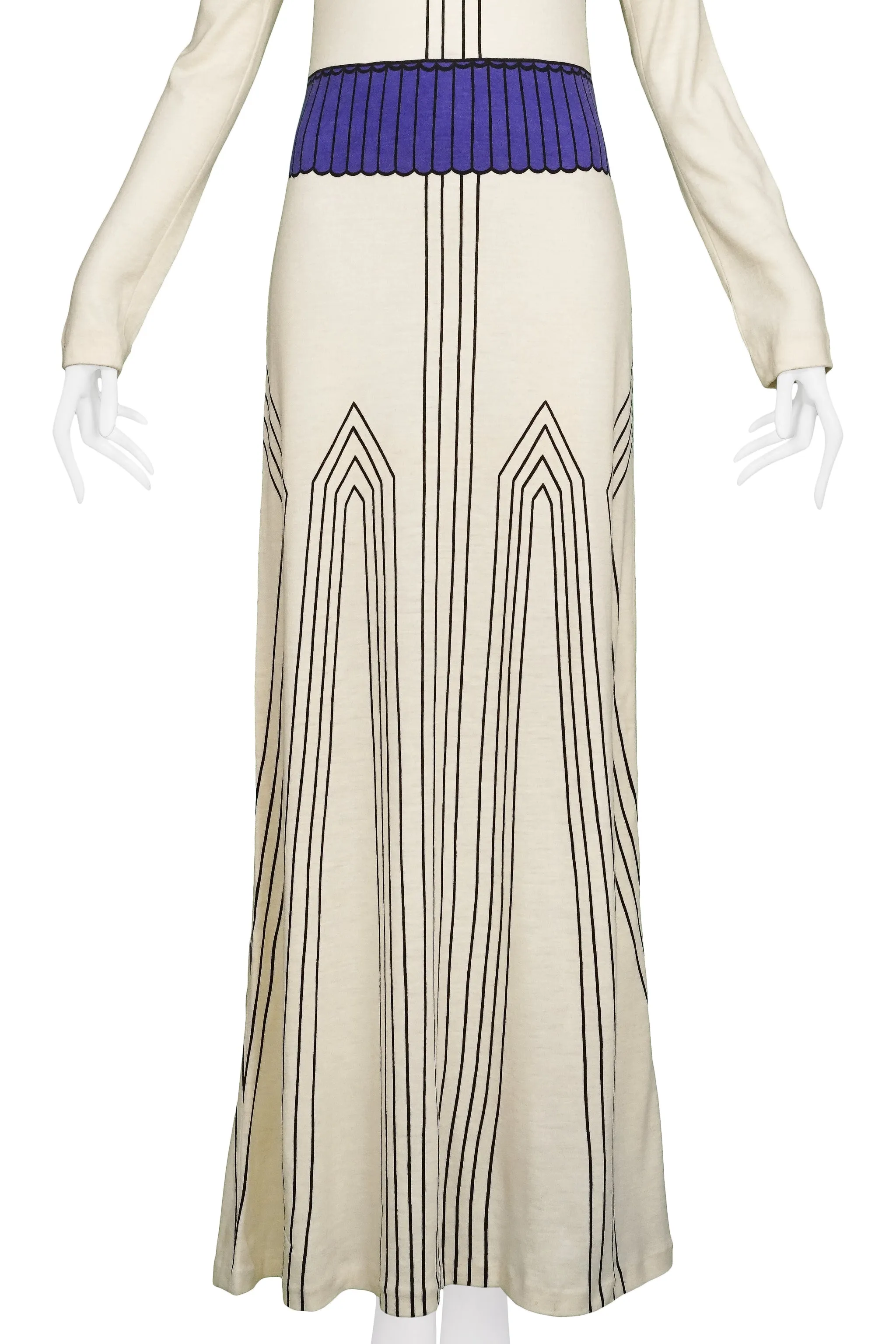 ROBERTA DI CAMERINO TROMPE L'OEIL OFF-WHITE DECO MAXI DRESS