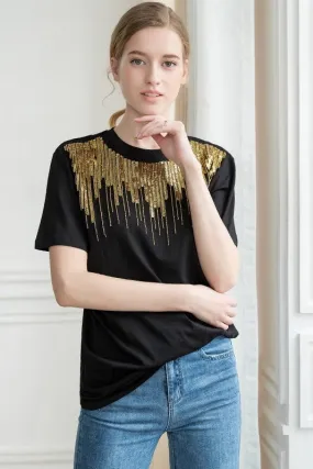 Round Neck Sequin Top