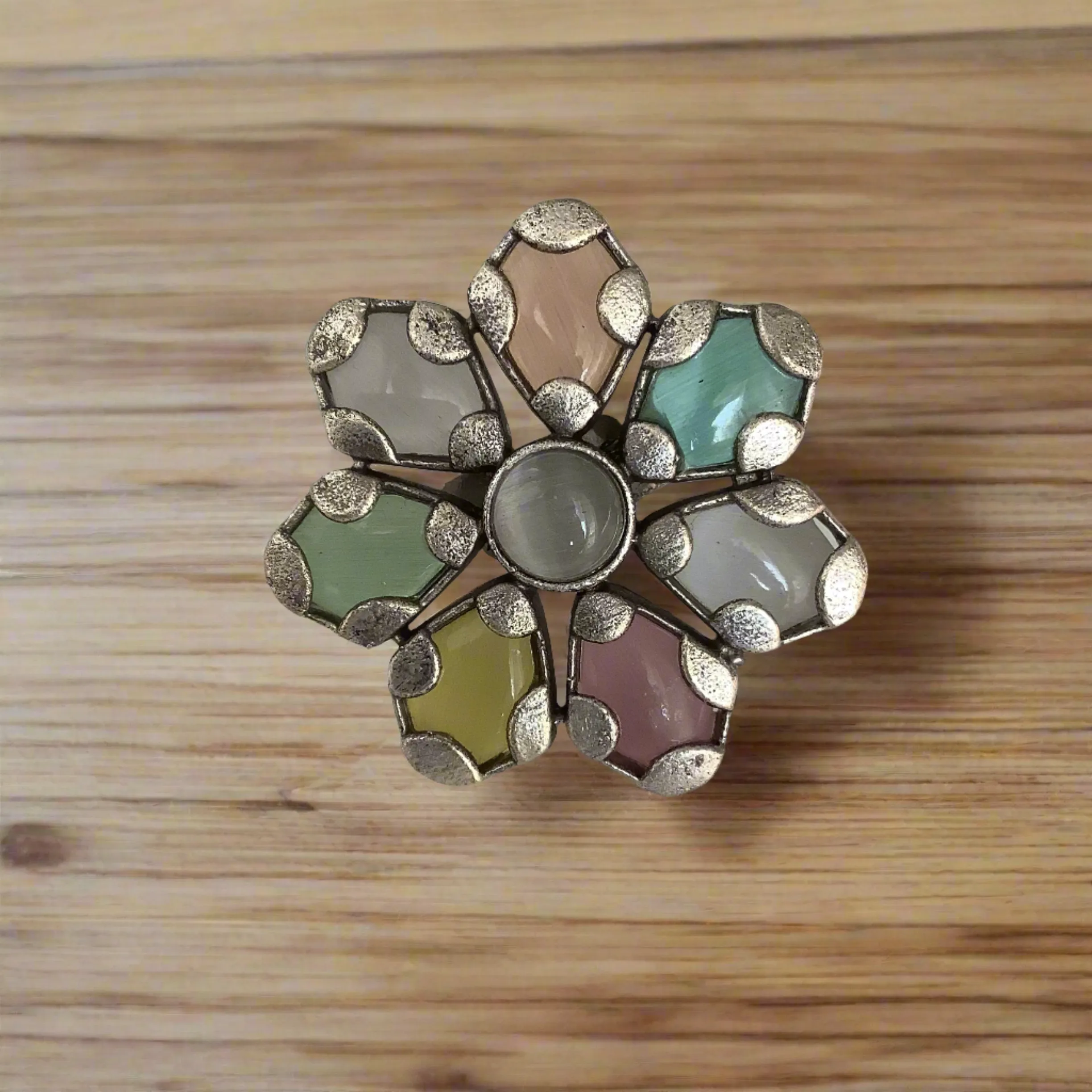 Salvanity German Silver Rainbow Flower Adjustable Finger Ring