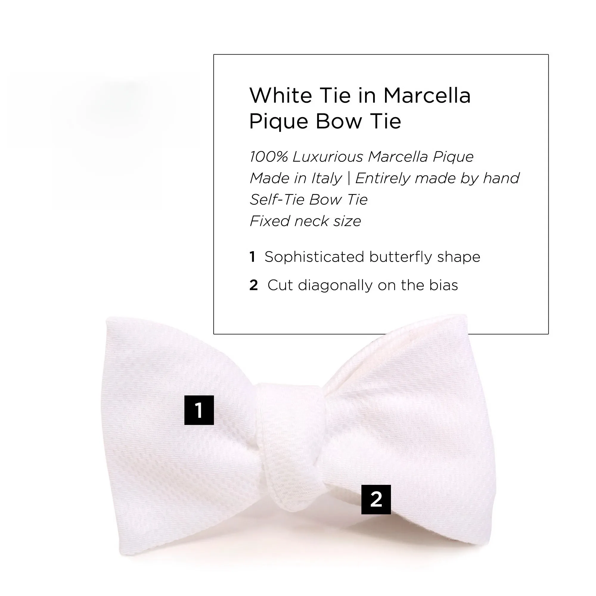 White Butterfly Marcella Pique Bow Tie