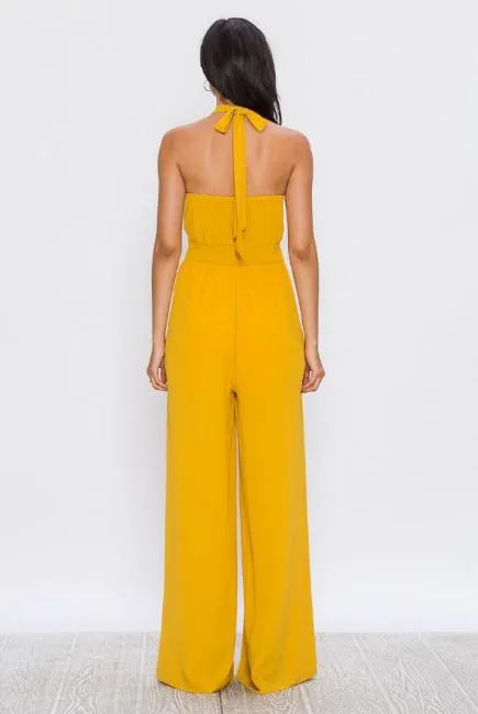 Yellow Peekaboo Halter Neckline Jumpsuit