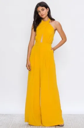 Yellow Peekaboo Halter Neckline Jumpsuit